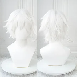 Anime Kaneki Ken Cosplay Wigs Short White Fluffy Wigs Eye Patch Heat Resistant Synthetic Hair Party Role Play Wig with Bangs