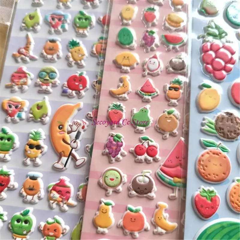 N3UC Cartoon Fruit Foam Sticker Kids Motivational Sticker for Notebook Journal Planner Scrapbooking Phone Case Decoration