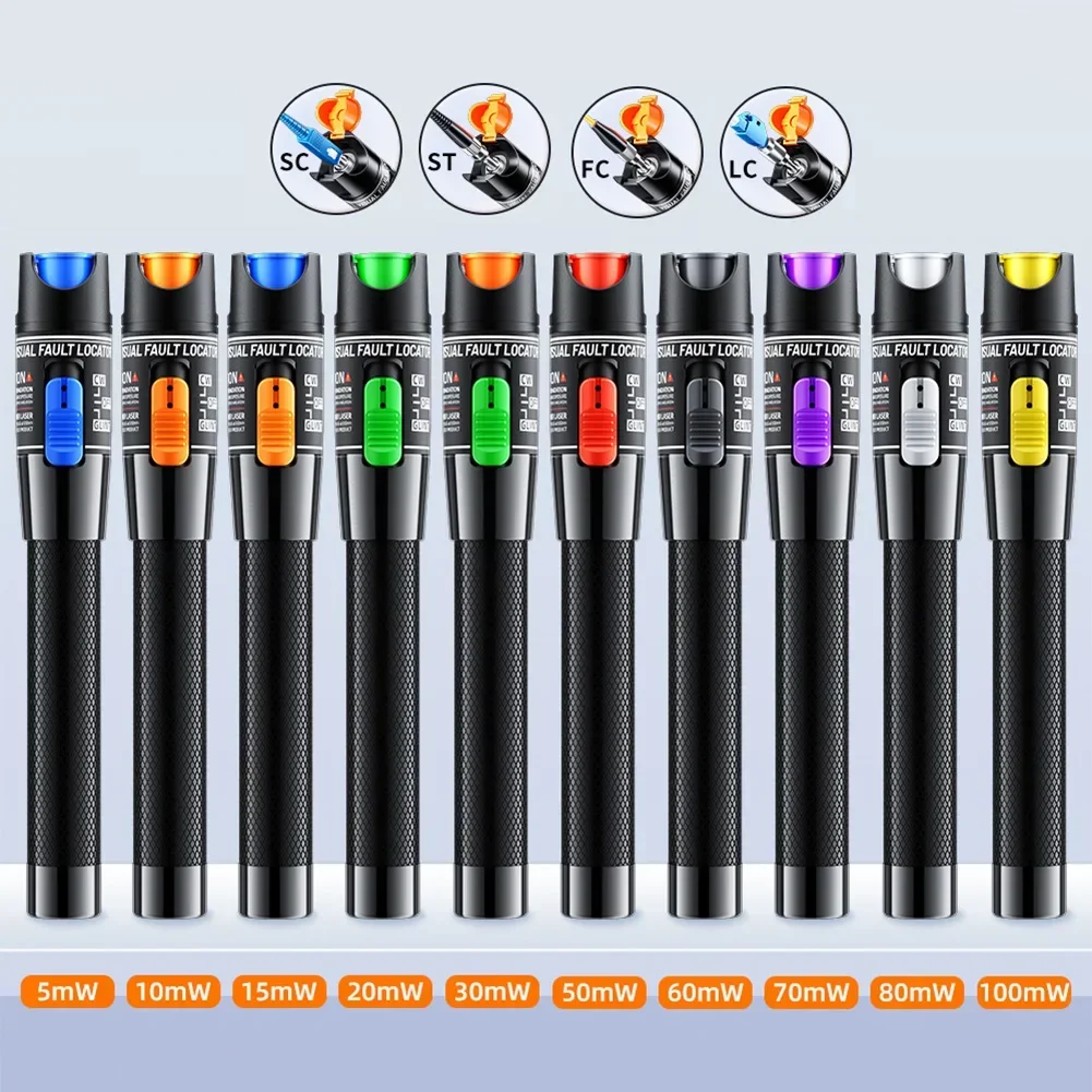 Professional Fiber Optic Cable Tester Pen 1/10/20/30/50/100mw Visual Fault Locator SC/FC/ST 2.5mm Interface VFL 1-100Km Range