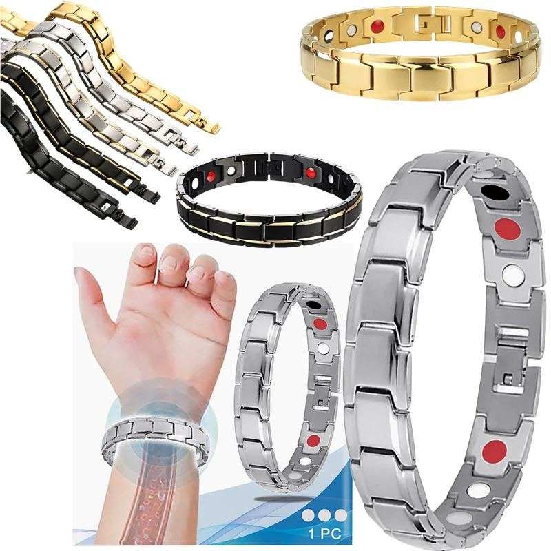 

Magnetic Therapy Arthritis Pain Relief Bracelets for Men Magnetic Steel Titanium Health Bracelet Band Improves Blood Jewelry