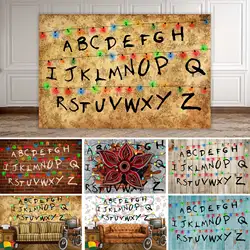 NeoBack Stranger Backdrop Birthday Party Child Banner String Light Alphabet Episode Kids Halloween Wooden Background Photography