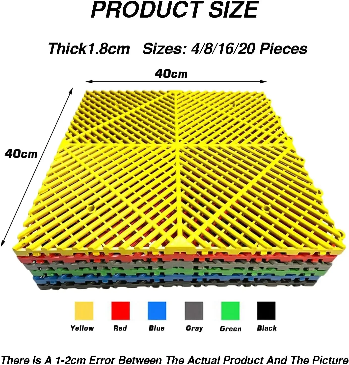 Interlocking Garage Floor Tiles,Modular Drainage Floor Mat,Prevent Skidding PP Cushion Flooring,11023 Lbs Weight Capacity,40x40x