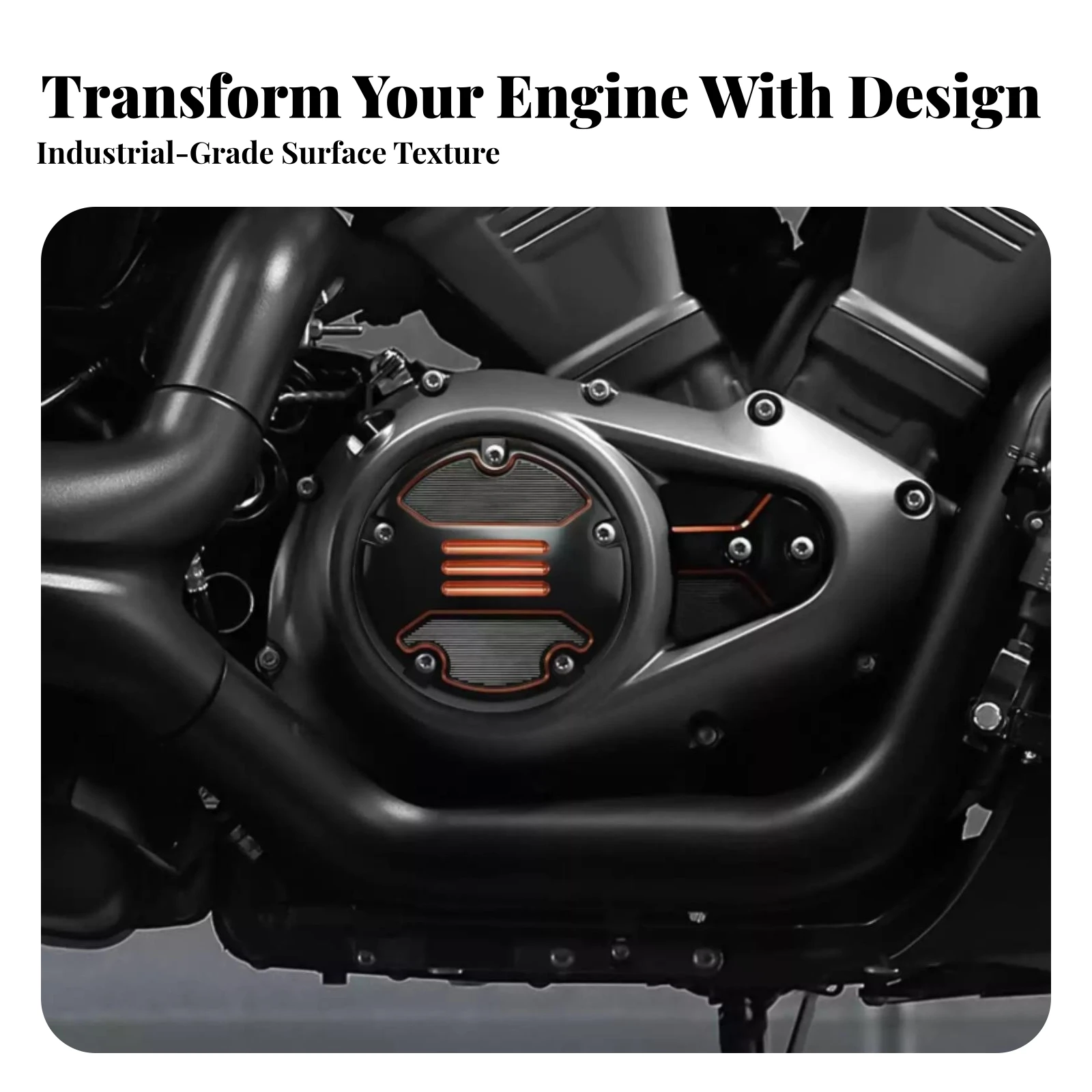 3 Pieces Motorcycle Engine Cover with Orange Trim Ribbed Motorcycle Decorative Cover Sleek Practical for Garage Builds