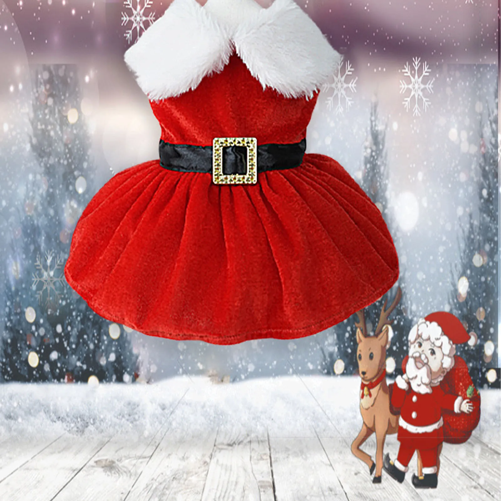 Christmas Pet Dog Dress For Small Dogs Cosplay Cat Dress Fancy Princess Puppy Dress Santa Claus Bow Dress Festival Costume