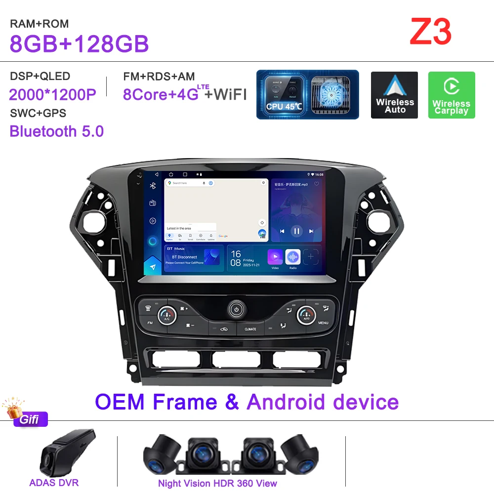 Auto GPS Android 16 Auto Radio Voor Ford Mondeo MK4 2007-2014 Stereo Head Unit Geen 2din DVD Scherm 5G Navigatie stereo Auto GPS