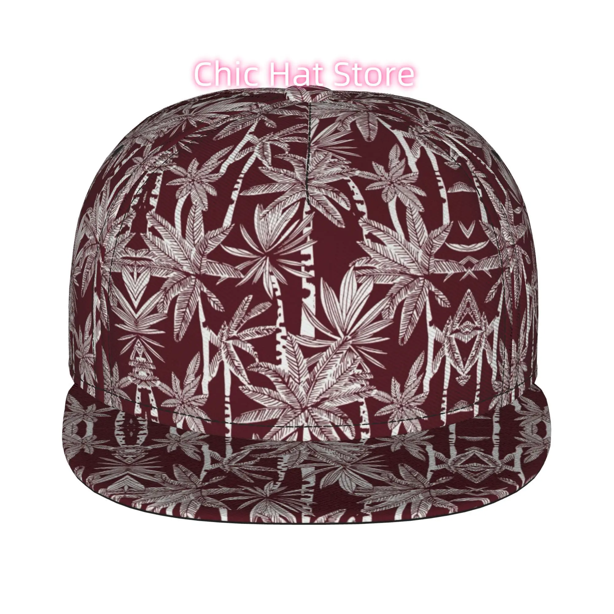 1pc Burgundy Palm Silhouettes Fully Printed Hip-hop Caps, Stylish Flat-brimmed Baseball Caps, Trucker Caps, Golf Capssports Outd