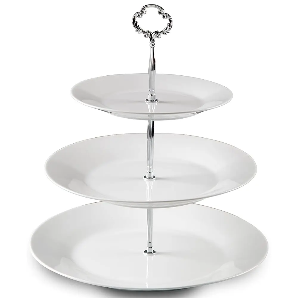 

3 Tiered Serving Stand -Silver Serving Tray For Parties - Round Platter For Cupcakes Fruits Dessert Or Tea - Cake Stand And