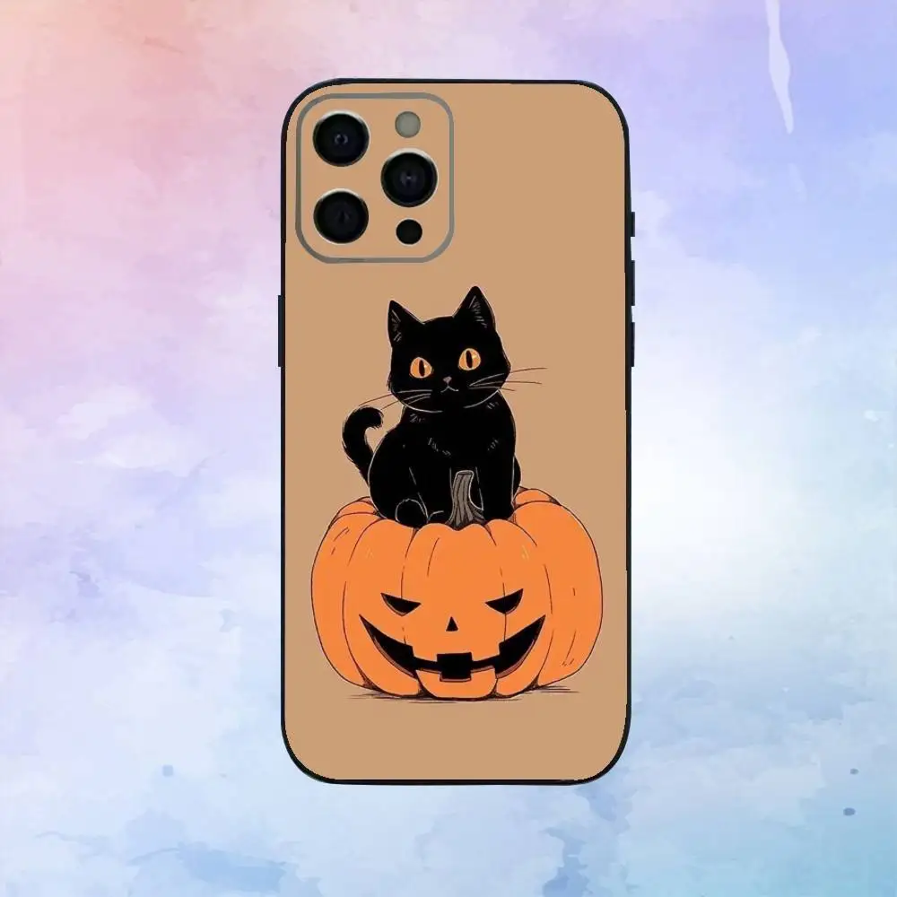 Casing Ponsel Daun Musim Gugur Labu Untuk iPhone17,16,15,14,13,12,11 Plus,Pro Max Penutup Lembut Hitam