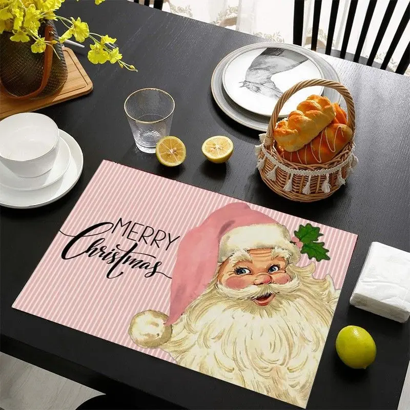 VIKAMA Light Pink Luxury Christmas Meal Mat Waterproof and Insulated Table Mat Holiday Party Home Restaurant Table Decor Mat