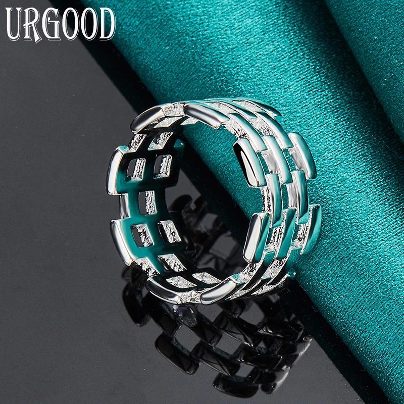 925 Sterling Silver Hollow Square Check Ring For Women Man Party Engagement Wedding Romantic Fashion Jewelry Gift