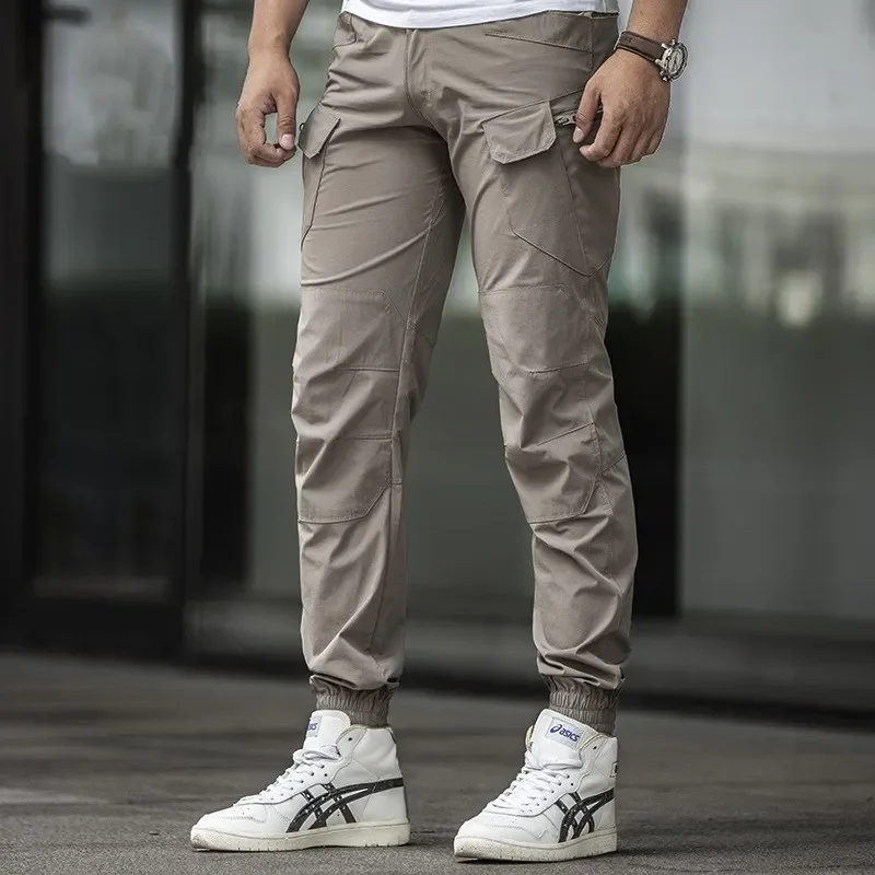 Summer Outdoor Sports Thin Quick Dry Trousers Mens Slim Stretch Tactical Military Pants Army Fans Combat Training Cargo Pants