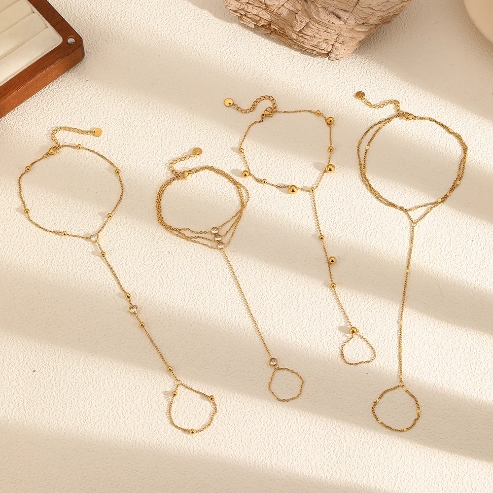 Modisches Wasserdichtes Edelstahl-Ring-Armband 18K Vergoldet Individueller Damen-Alltagsschmuck Fingerkette – Detail 4