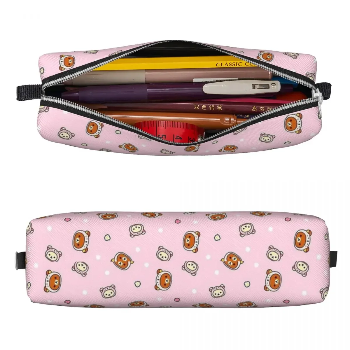 Estuches de lápices con patrón Rilakkuma Rosa Kawaii, bolso Portalápices para niñas y niños, gran capacidad, útiles escolares, bolsa de lápices con cremallera, nuevo