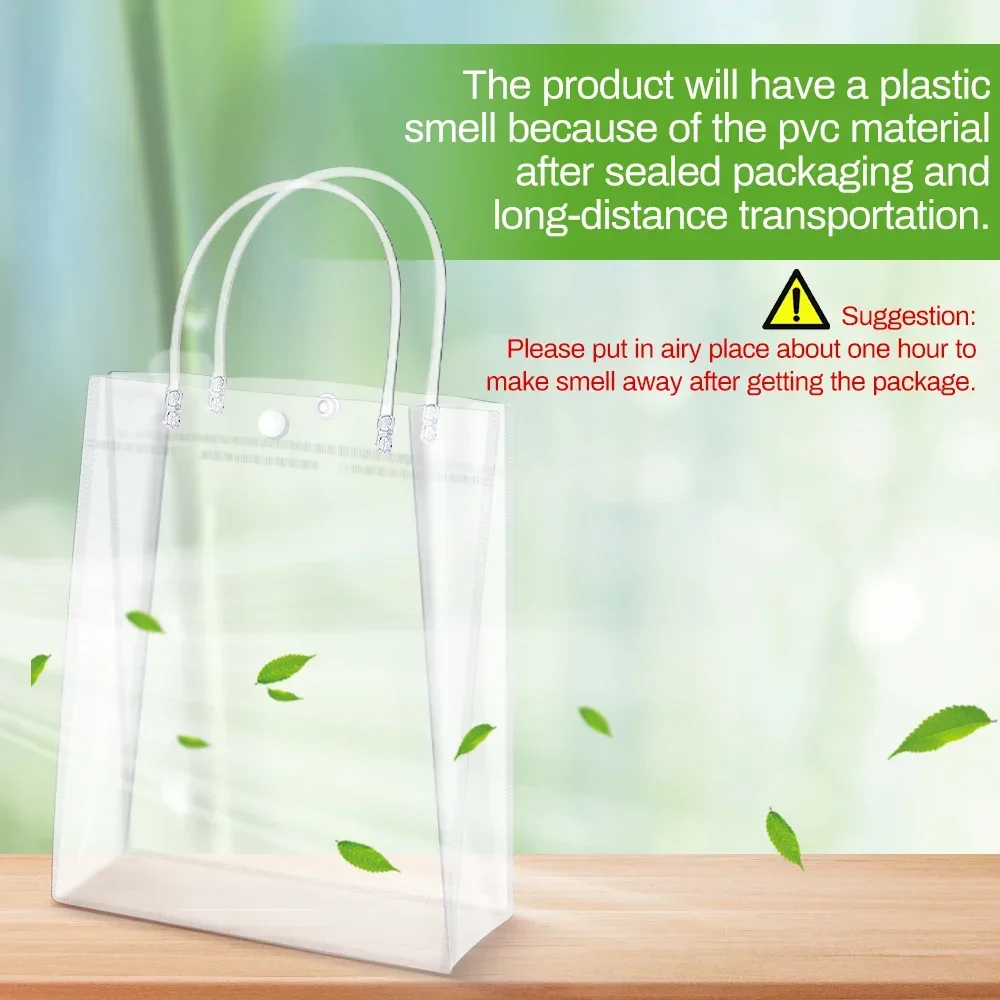 Clear PVC Gift Bags with Handles Reusable Plastic Wrap Tote Bags Transparent Shopping Bag for Christmas Party Favors Merchandise