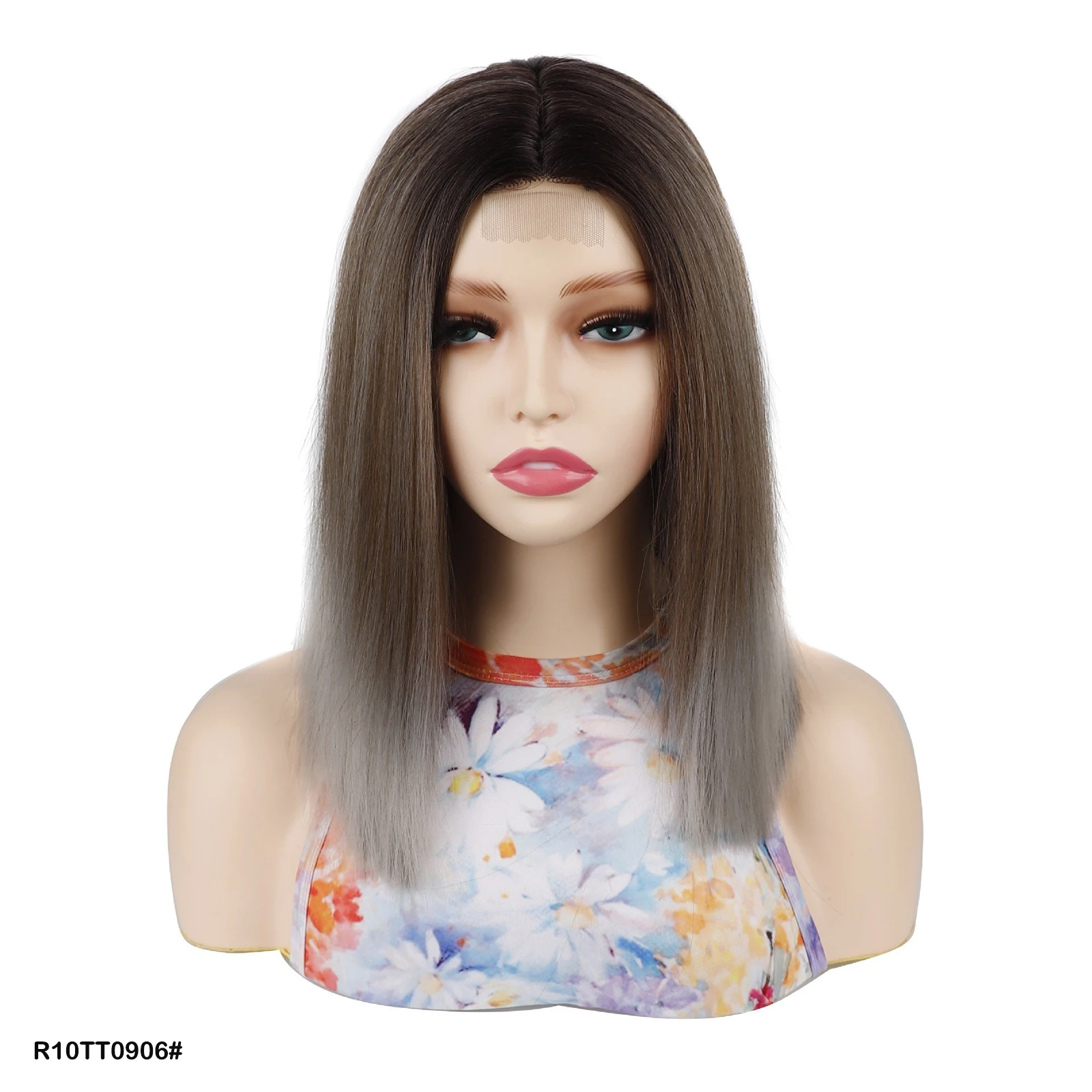 باروكات ملونة أومبير برتقالي أشقر 16 بوصة شعر مستعار قصير مستقيم مع الانفجارات الاصطناعية العصرية أنيق للاستخدام اليومي للنساء #5