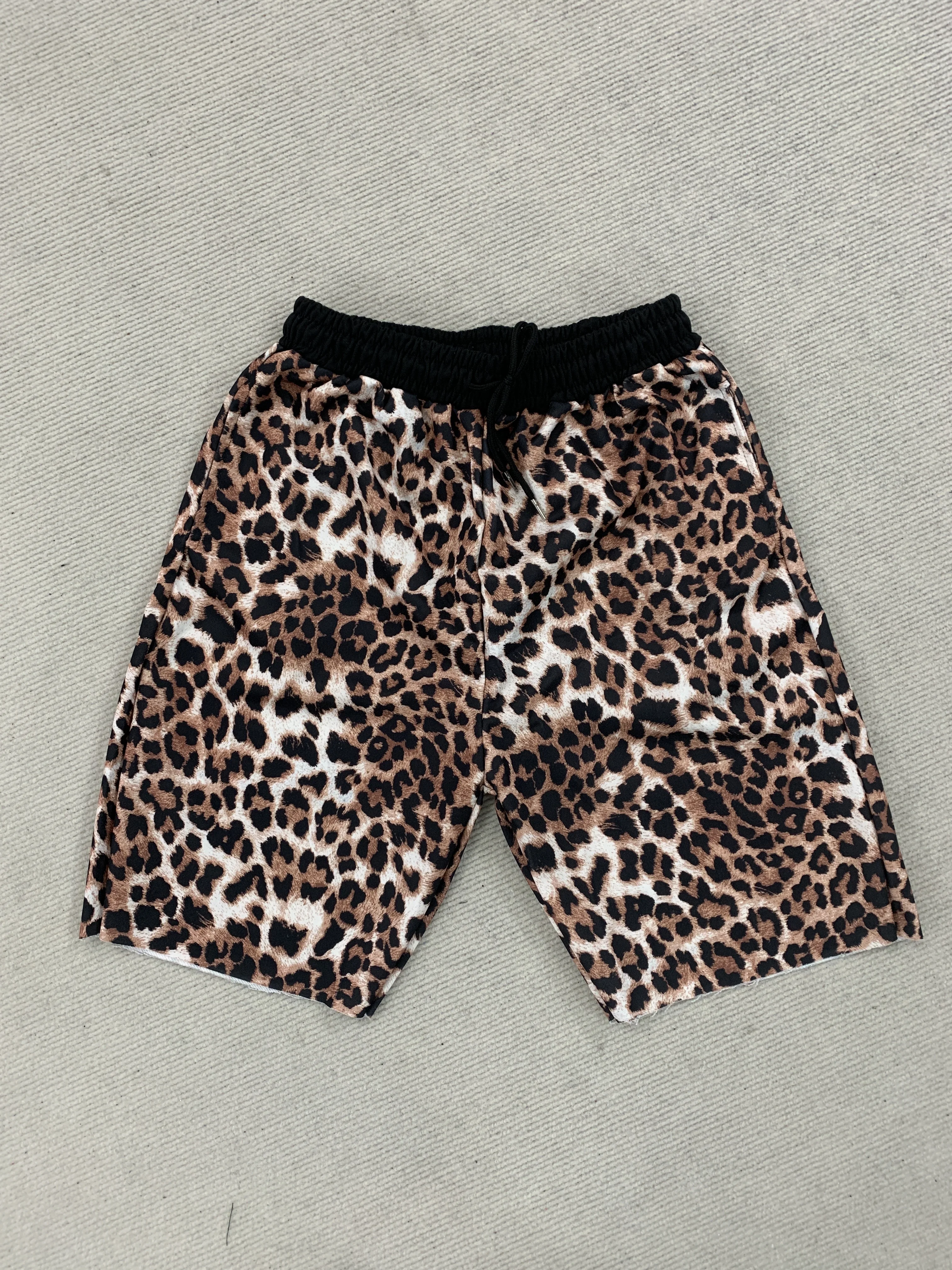 Leopard Print Elastic Zipper Pocket Casual Shorts Cropped Sweatpants European American High Street Kpop Y2K Trendy Pants