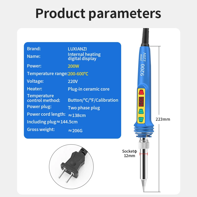 Imagem -06 - Luxianzi-ferro de Solda Elétrica Solda Ajustável Conjunto de Ferramentas de Reparação de Solda Lcd Digital Temperatura 200600 °c 150w 200w 220 w