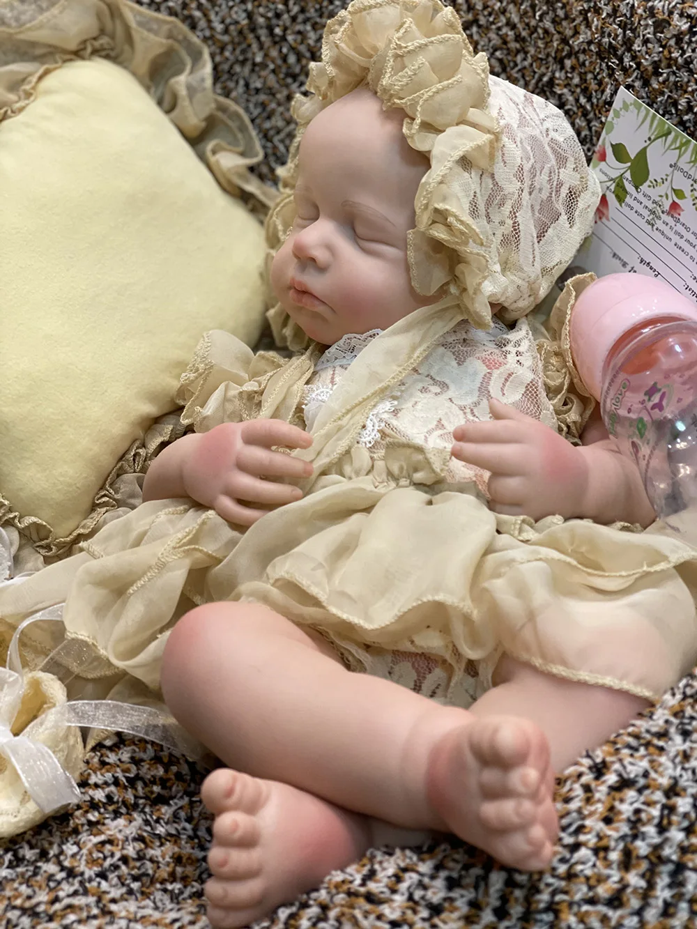 18 Zoll schlafende Loulou Ganzkörper-Silikon-Reborn-Mädchenpuppe mit bemaltem kahlen Kleid in süßer Kleidung, wasserdichte Bebe-Reborn-Puppe