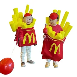 Halloween Creative Funny Spoof Fries Baby Costume Set for Boys Girls Kids Cute Stage Performance Costumes Fries Jumpsuit Suits