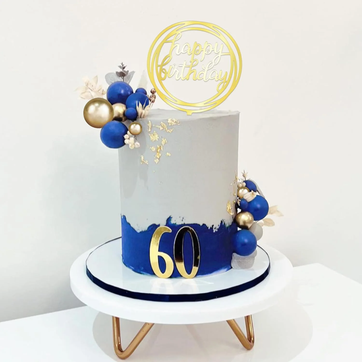 Ball Cake Toppers Simplicity Blue Gold Ball Cake Toppers Decoration for Wedding Anniversary Birthday Baby Shower Party Supplies