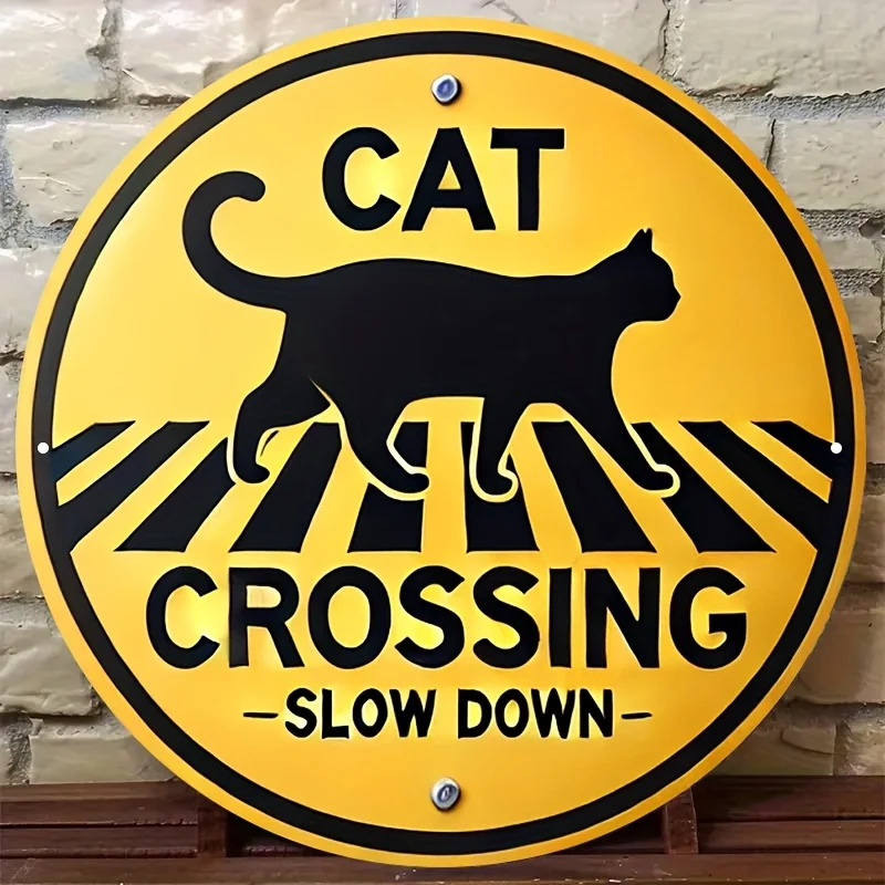 Print wooden signs and retro decorative plaques for cat-crossing warning signs