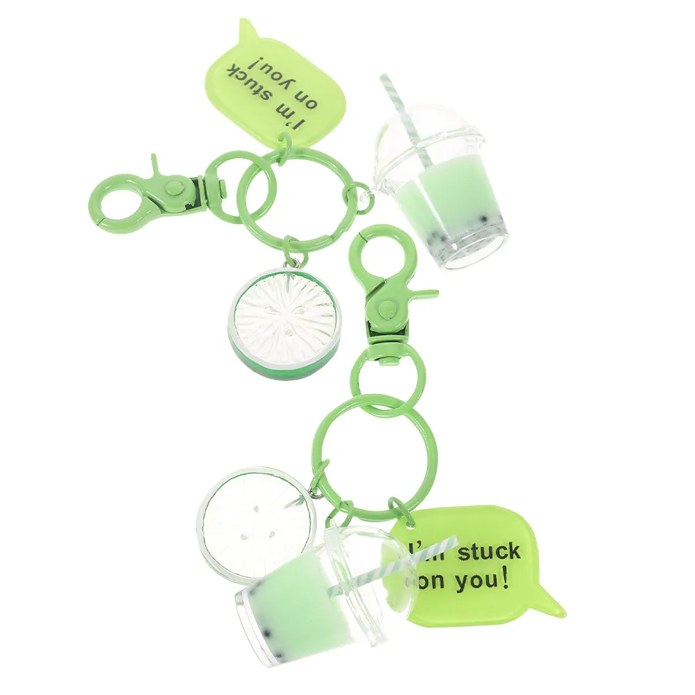 Lot de 2 porte-clés Bubble Tea, design mini tasse mignon avec liquide sable mouvant vert éblouissant, accessoire Kawaii pour sac à dos, sac à main, voiture