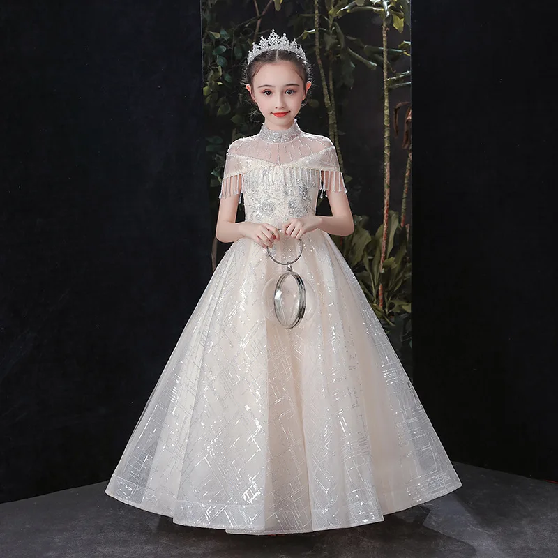 

2023 New Flower Kid's Princess Dress Children's Elegant Piano Performance Costume Little Girl Host Catwalk Show Evening Dress