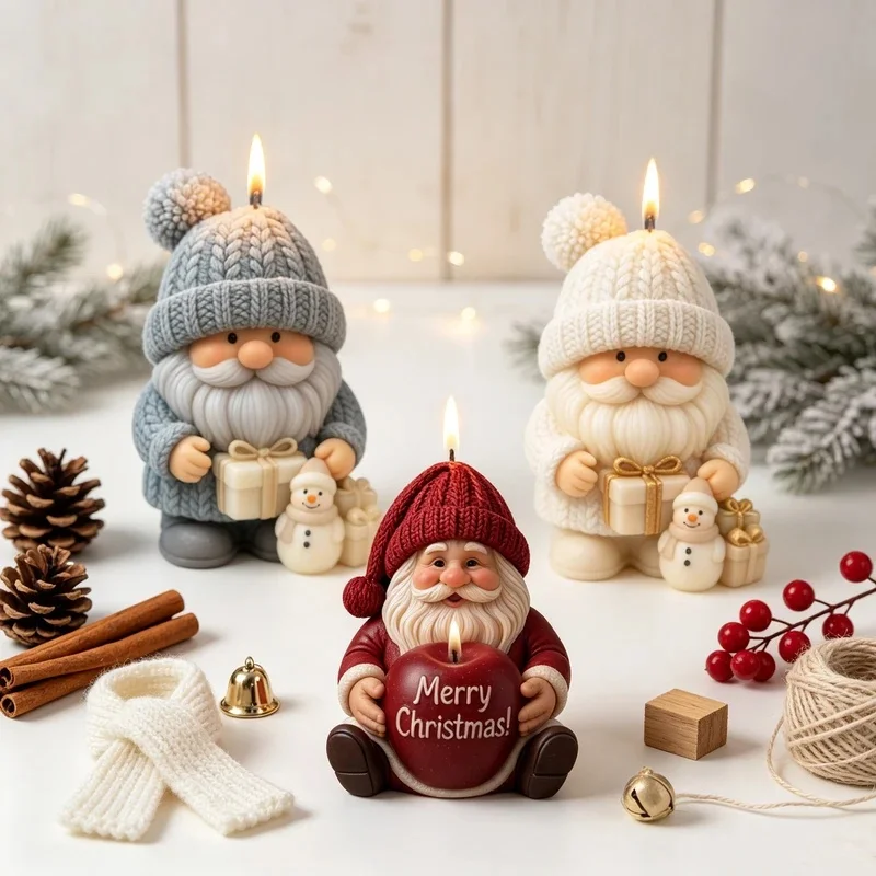 Christmas Dwarf & Snowman Candles/Dolls - Faceless Santa Claus, Dwarf Doll Shaped Molds for Aroma Candles, Holiday Party Decorat