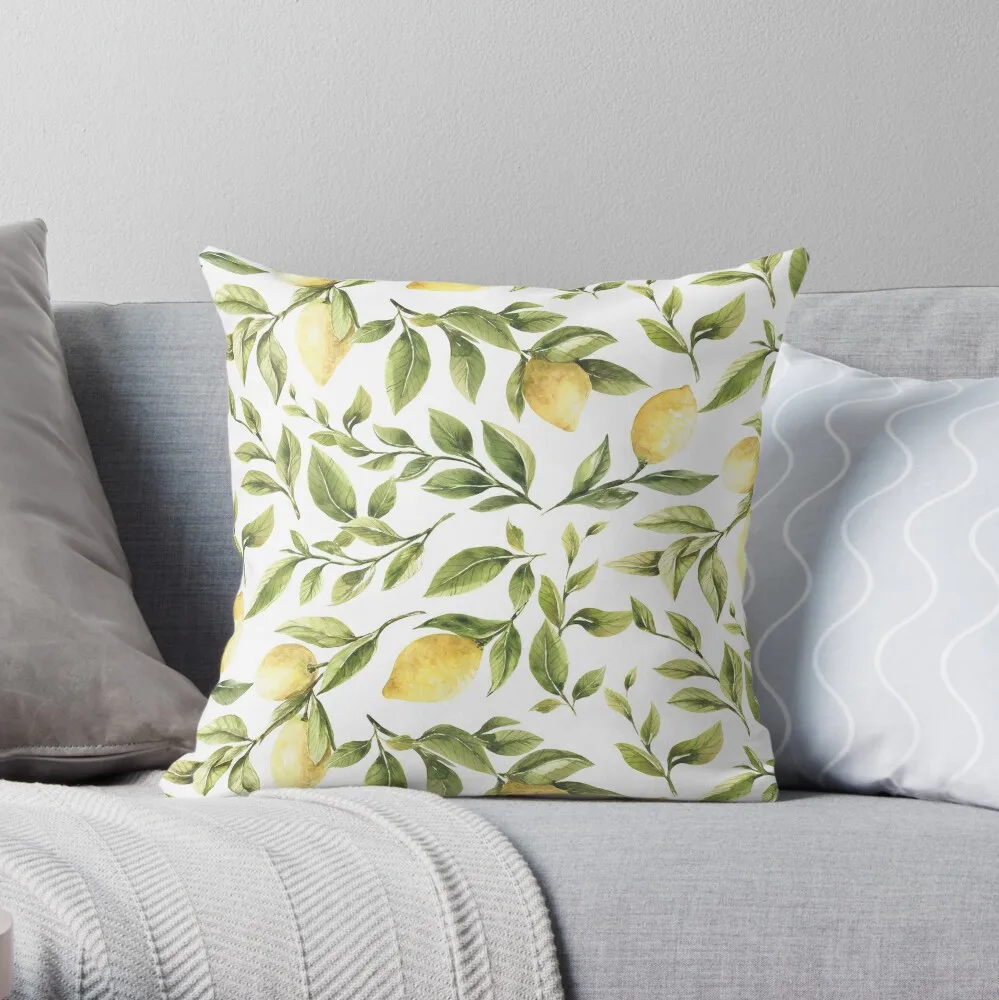 Summer Yellow Lemon Citrus and green foliage Throw Pillow Sitting Cushion Decorative Sofa Cushions