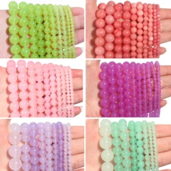 1 Strand Natural Chalcedony Stone Beads Multicolor Round Jade Spacer Bead for Jewelry Making DIY Bracelet Necklace Accessories