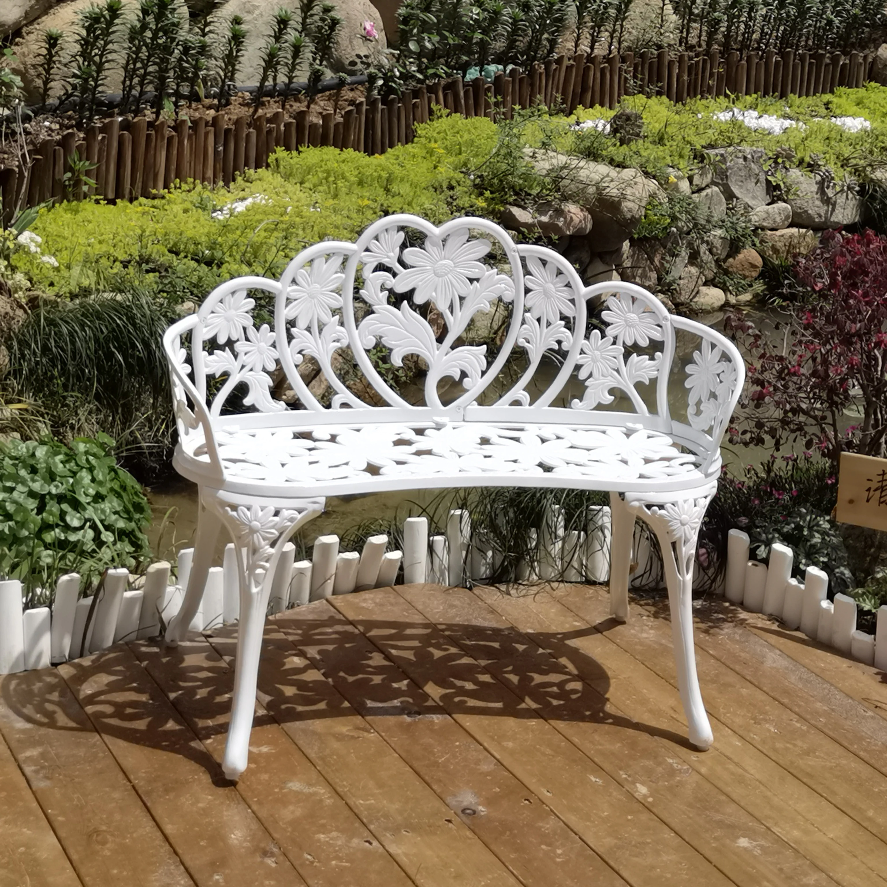 New Balcony Park chair Love seat Little Daisy pattern yard bench gardenseater cast aluminum Solid leisure chair metal furniture