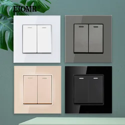 EIOMR EU UK Standard Wall Light Switch 2 Gang 1/2 Way Bedside Switch 16A 250V 86mm*86mm Simple Style Large Panel Rocker Switch