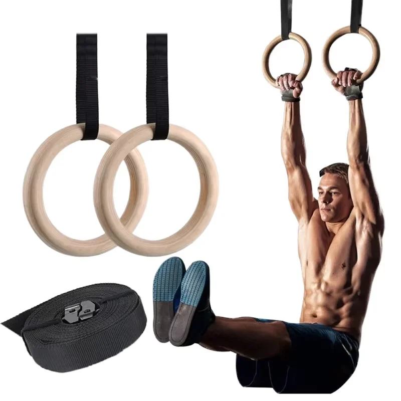 Body Workout Exercise Strap Wooden Gym Ring Gymnastics Rings