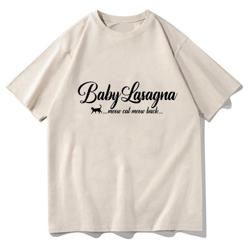 Camisetas con estampado gráfico de bebé lasaña para hombres y mujeres, camiseta informal de algodón de manga corta, Gato Meow Please Meow Back Letter