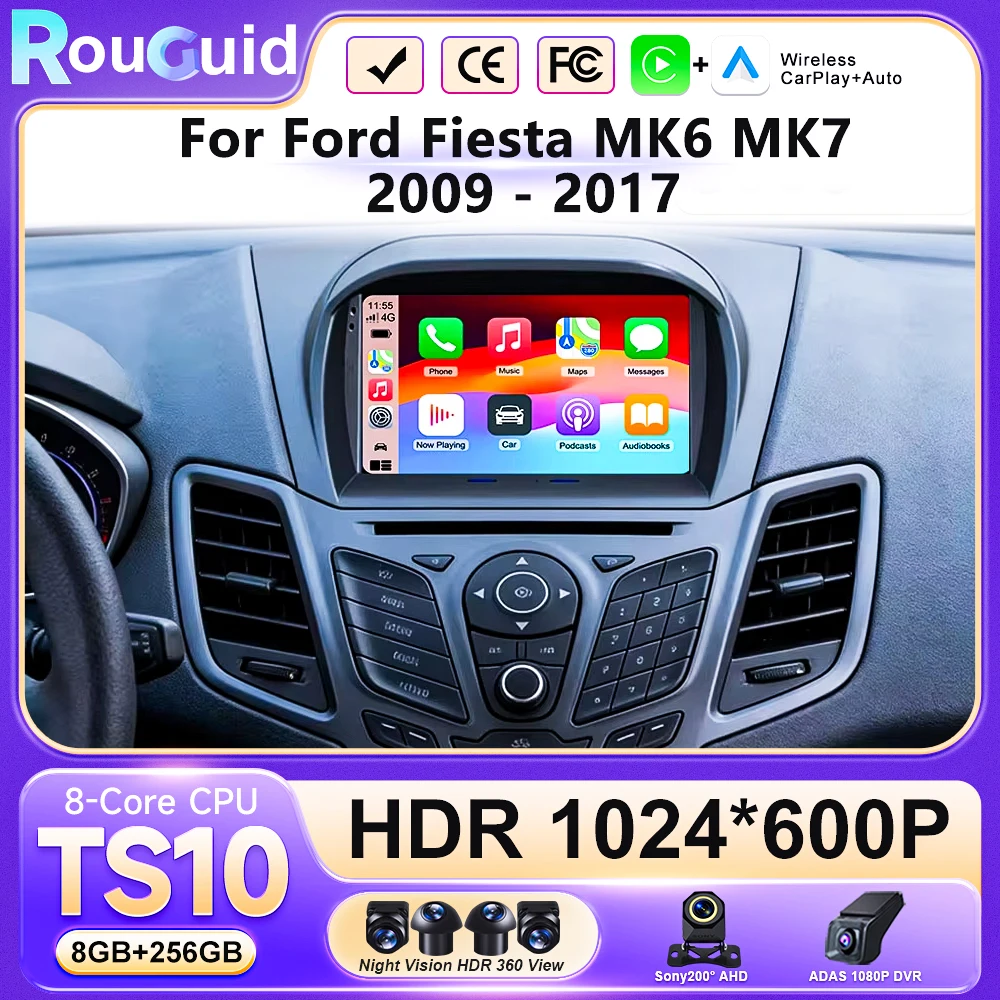 7 Inch Car Radio for Ford Fiesta MK6 MK7 2009 - 2017 QLED Multimedia Player with High-Performance CPU GPS Navigation WIFI BT