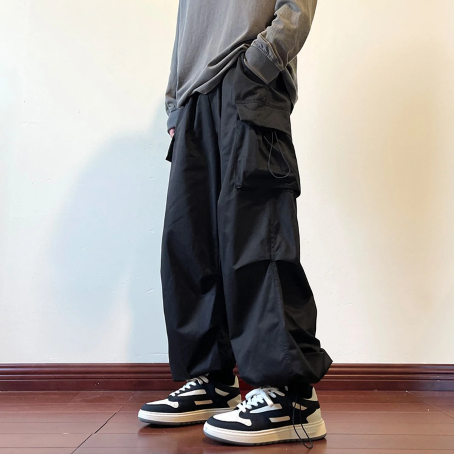 vibe American street pants ins high street trendy straight overalls men's spring and autumn loose casual drawstring anklets eam