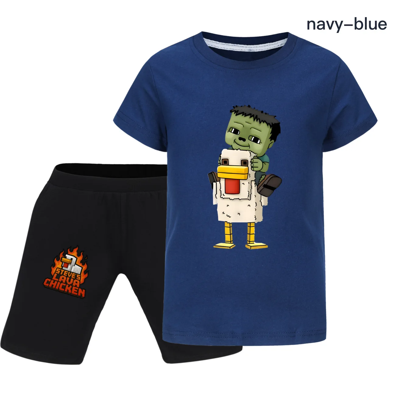 الصيف الدجاج الفارس طفل ملابس الطفل 2 قطعة الأطفال دعوى تي شيرت كامل مجموعة تي شيرتات قصيرة للأطفال الملابس الصبي الفتيات ستيف الحمم الدجاج مجموعات #5