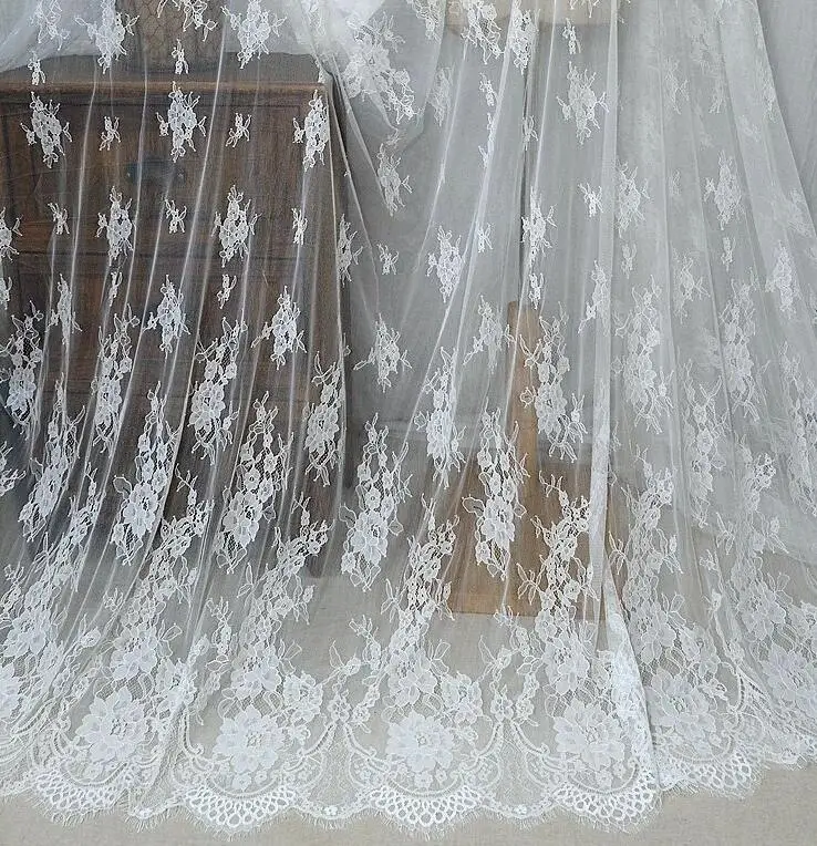 Exquisiter französischer Wimpernspitzenstoff, weiß, handgefertigt, DIY-Vorhang, dekorativ, 150 cm breit, Kleidungszubehör, 3 m Stücke – Detail 4