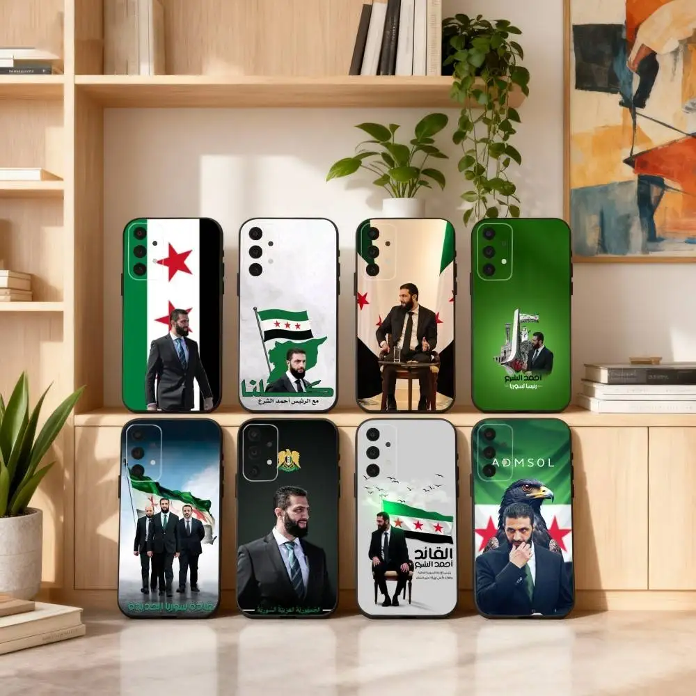 أحمد الشارا سوريا العلم جراب هاتف لسامسونج S25,24,23,22,30,21,10,9,Ultra,Plus,Lite,FE,4,5G حافظة سوداء ناعمة