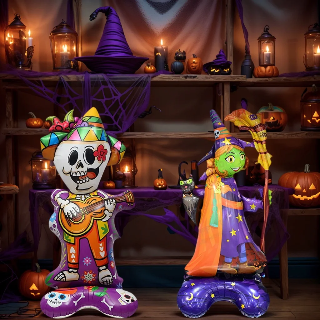 2-teiliges Halloween-Ballon-Set mit Hexen- und Sensenmann-Motiv, Halloween-Party-Dekoration, Baby-Tauf-Helium-Luftballons