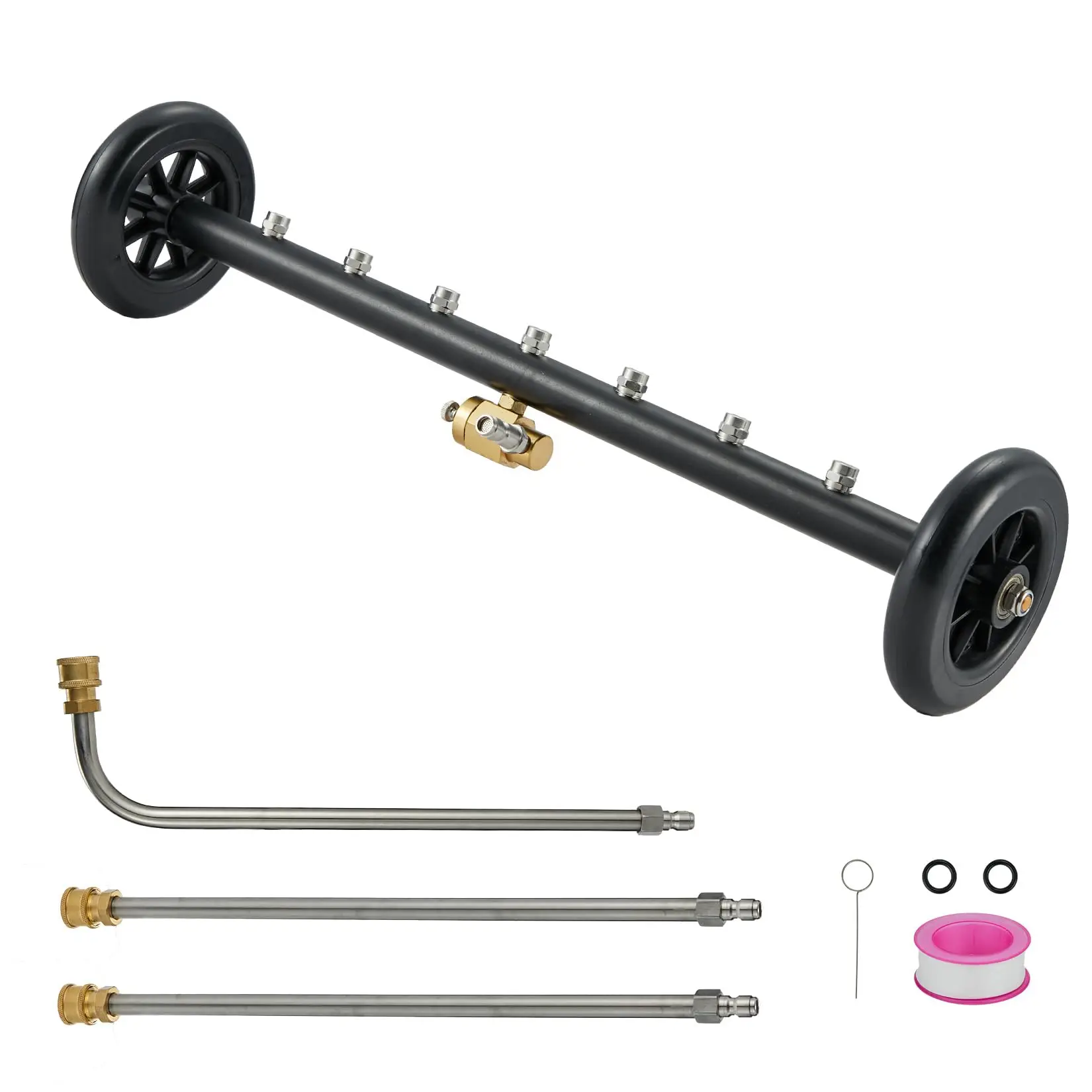 

Pressure Washer Surface Cleaner Attachment – 24 Inch Water Broom with 7 Nozzles, Sweeping Mop, 1x 90° Bent Rod & 2X Straight Rods – Perfect for Deck, Patio, Driveway, Concrete