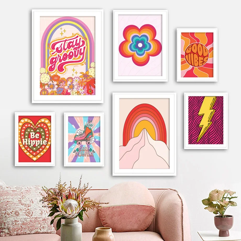 Rainbow Gate Flower Skating Shoe Heart Wall Art Diamond Painting Colorful Poster Print Pictures For Living Room Bar Hotel Deco