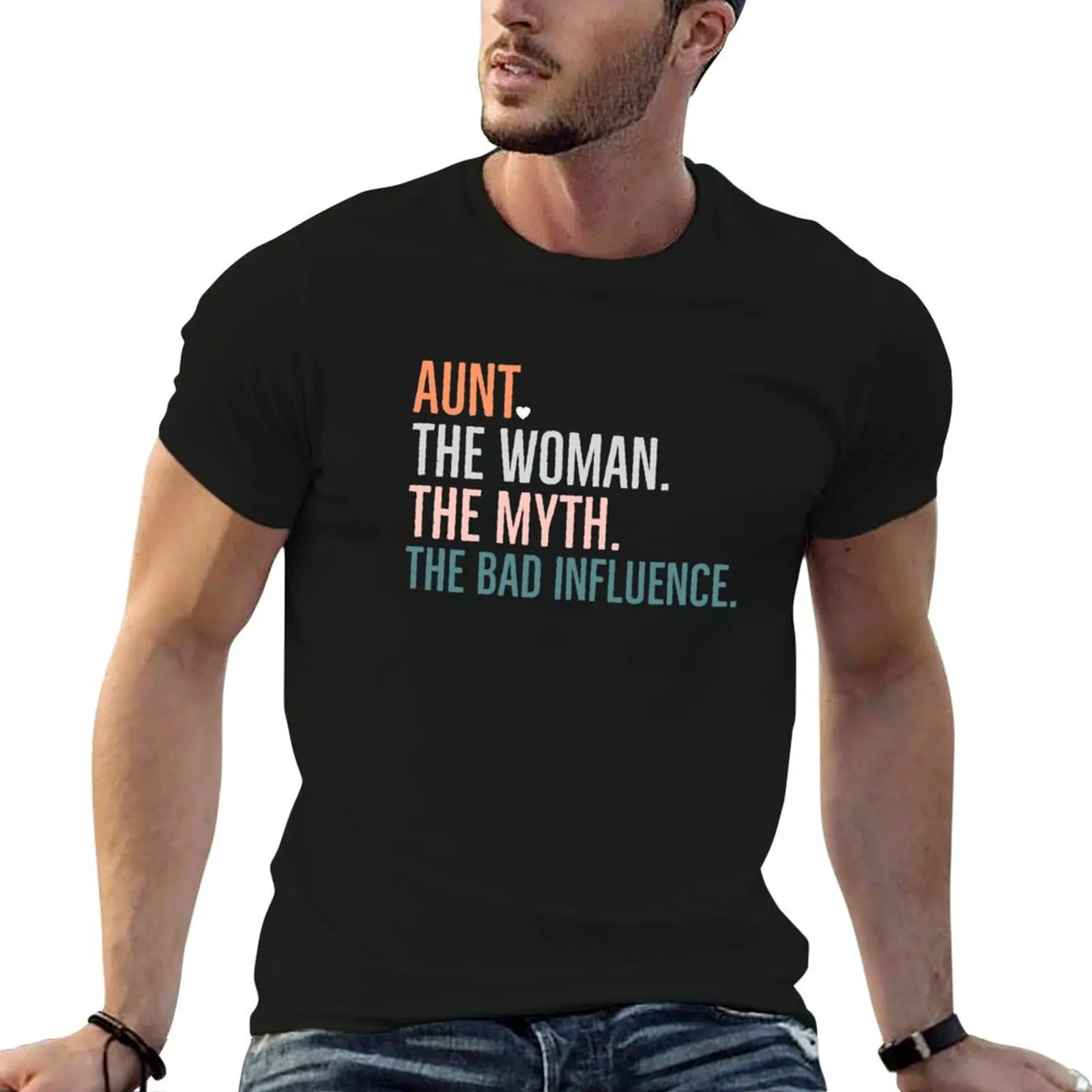 T-shirt pour femme, pour tante, la femme, le mythe, la mauvaise influence, cadeau pour tante, t-shirt en coton de haute qualité pour homme