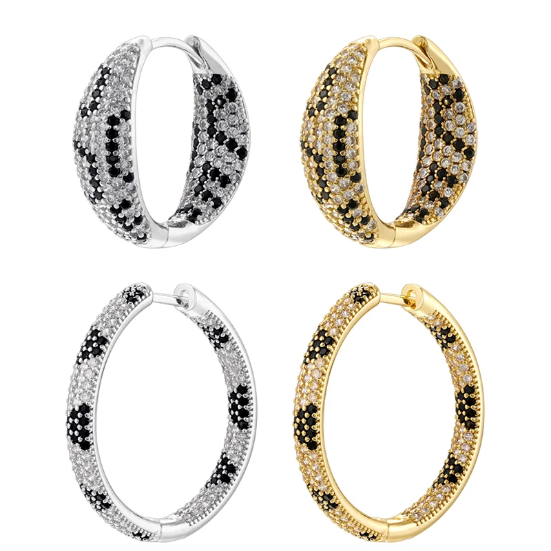 ZHUKOU Exaggerated Atmosphere Leopard Pattern Snake Print Inlaid CZ Stone Brass Women's Luxury Jewelry Earrings 1 Pair:VE1601