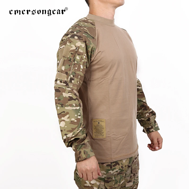 Emersongear, camisas de combate táctico, camisetas para hombre, camisetas de caza al aire libre, ropa Airsoft, camiseta de manga larga de camuflaje para senderismo MC