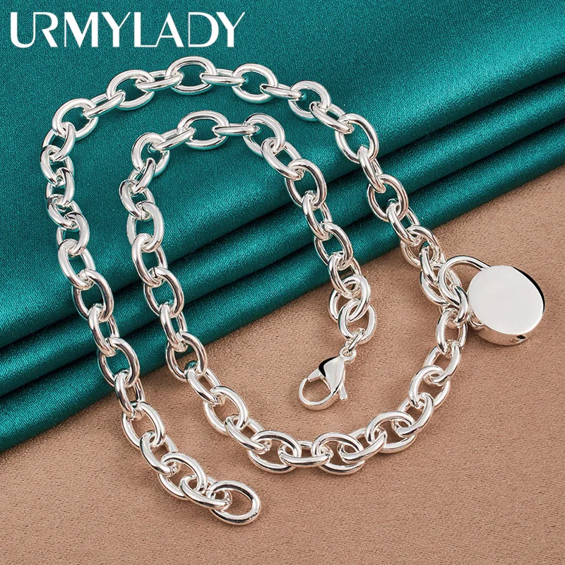 

URMYLADY 925 Sterling Silver Round Lock Necklace For Women Wedding Party Charm Fine Jewelry