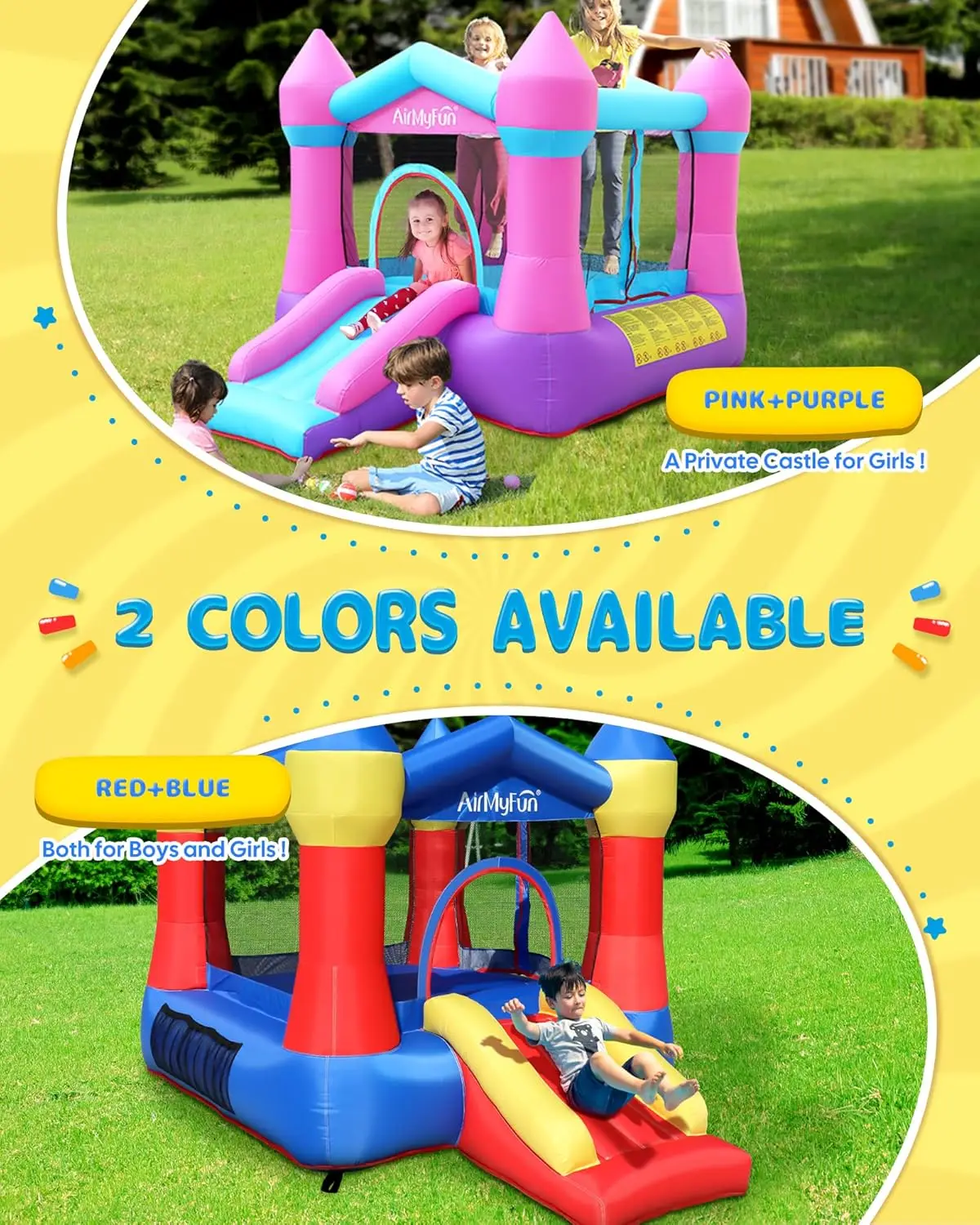 Toddler Bounce House with Blower for Kids 3-8, Inflatable Bouncy Jumping Castle with Slide, Indoor/Outdoor Jump Bouncer