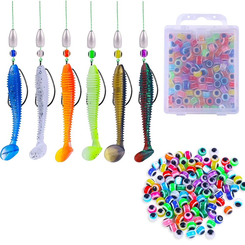 100pcs/Fishing Beads Evil Eye Mixed Colors Acrylic Round Spacer Beads for Texas Rig Carolinas Rig Soft Lure DIY Fishing
