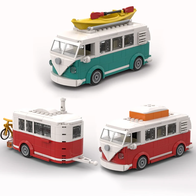 New city Classic T1 Camper Van car Roulotte trailer model DIY creative ideas child Toy Birthday Gift Technical blocks MOC-10220