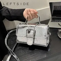 LEFTSIDE Silver Crossbody Bags with Short Handle  for Women 2023 Y2K Mini Purse Glossy PU Leather Luxury Brand Females Handbags